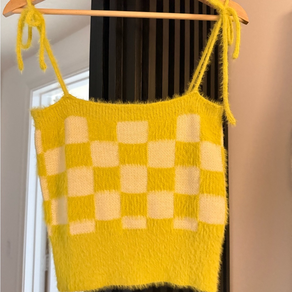 Yellow Checkered Knit Top